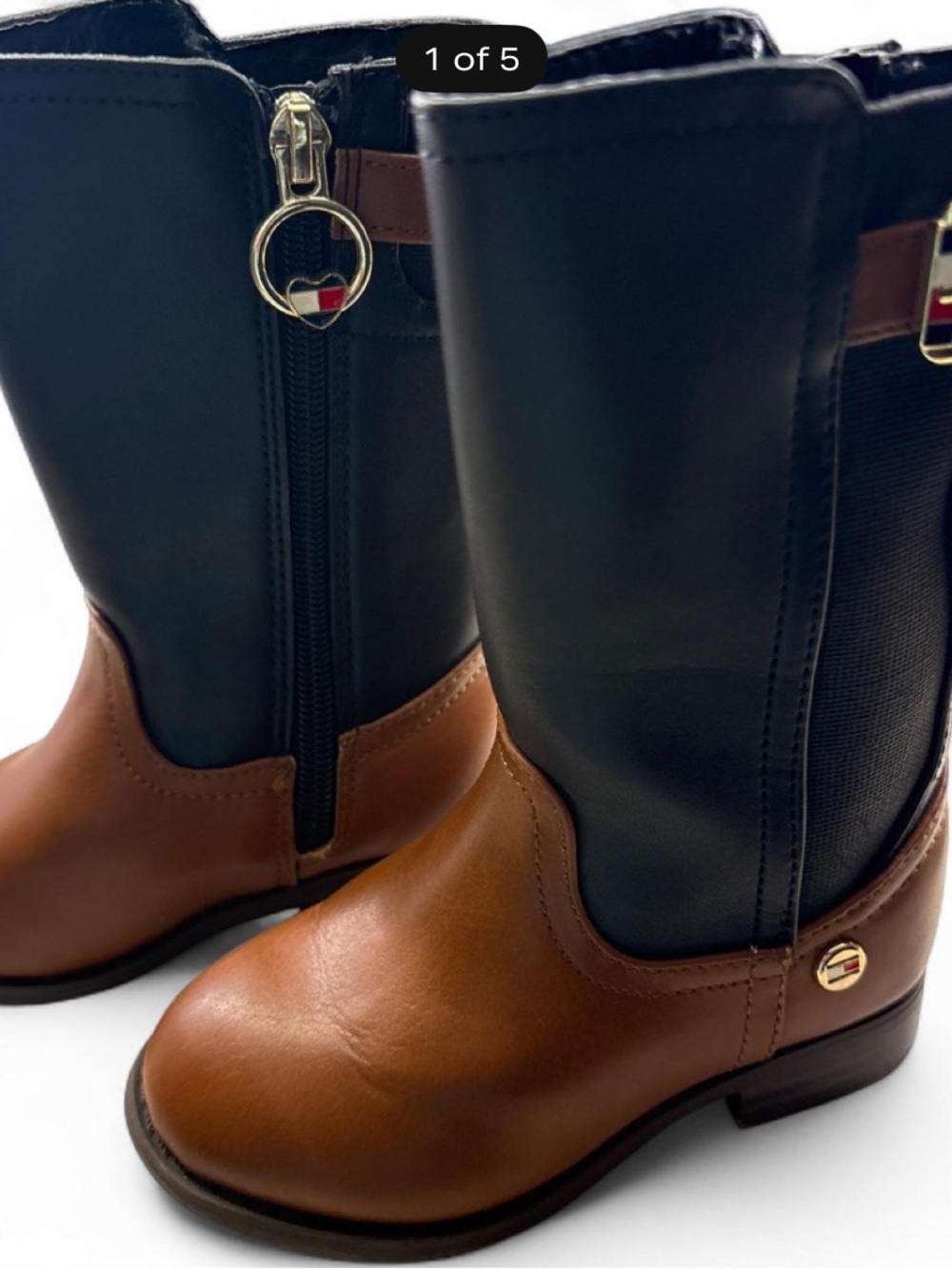 Tommy Hilfiger Two-Tone Brown and Black Mid-Calf Heeled Boots
